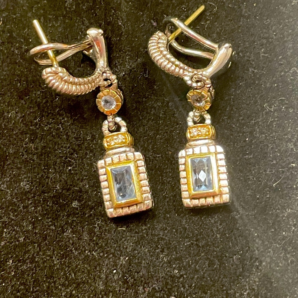 Judith Ripka blue sapphire and silver drop earrings